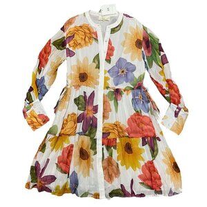 Carolina K Sz M Josefina Short Dress Florals Cream Button-Front New